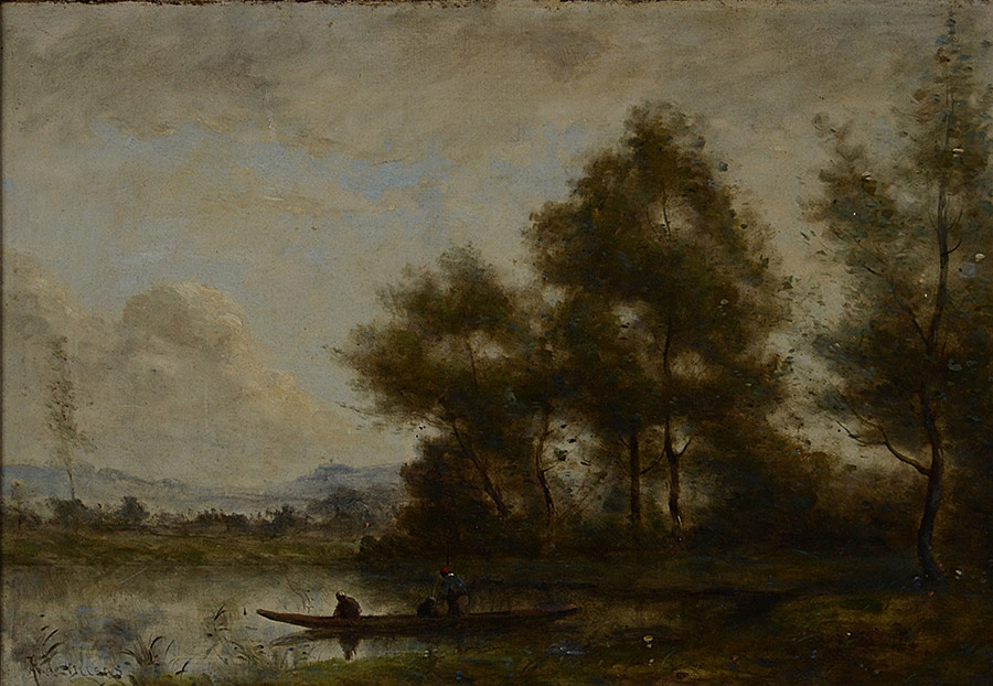 ADOLPHE DE VILLERS - Paisagem com barcos - ost - 44 x 63 - Escola... - foto 2 de 3