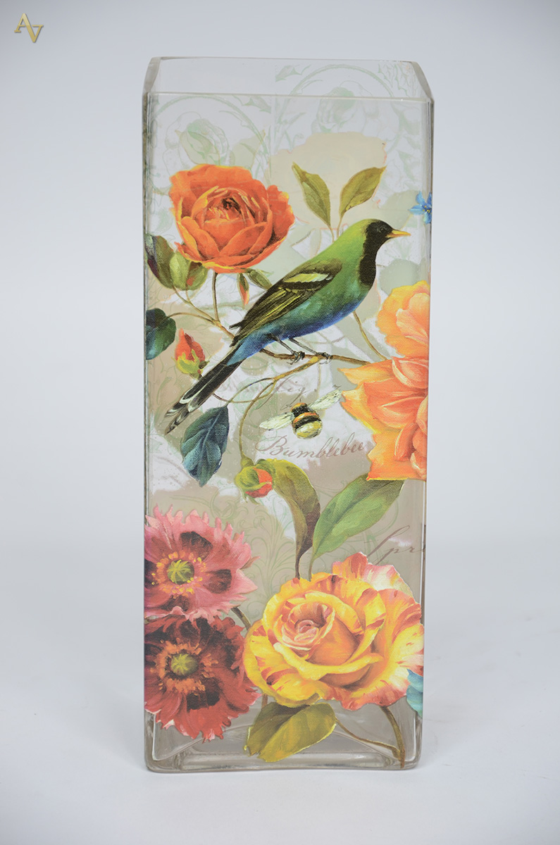 Vaso de vidro pintado com flores, de procedência italiana. Medidas 12... - foto 2 de 4