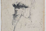 Cândido Portinari (1903-1962), Rapaz com chapéu - Desenho, datado 1925 . Apresenta pequenos furos no papel. - REGISTRADO NO PROJETO PORTINARI