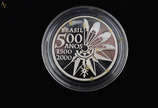 Moeda Comemorativa dos 500 anos do Descobriment... - Moeda Comemorativa dos 500 anos do Descobrimento do Brasil 1500/2000, de cinco reais em prata 999, embalagem original. Peso total 28,0 g - Diâme...