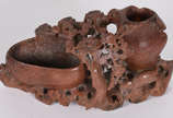 Bebedouro para pássaros de pedra dura chinesa d... - Bebedouro para pássaros de pedra dura chinesa decorado com figura de animal e flores ( com lascados )