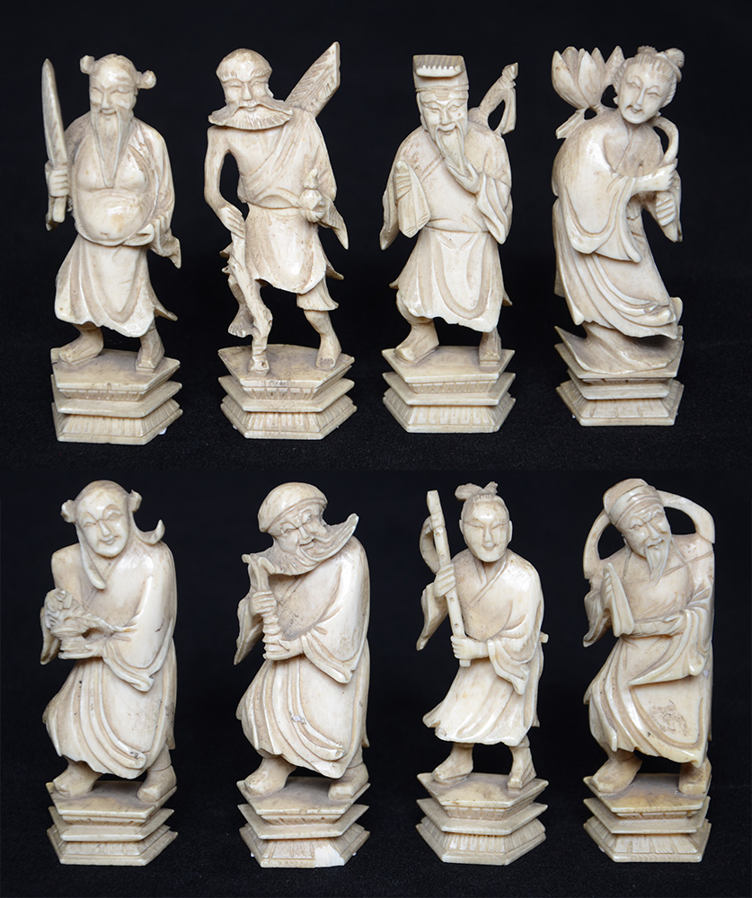 Oito pequenas estatuetas de marfim representando figuras chinesas... - foto 1 de 3