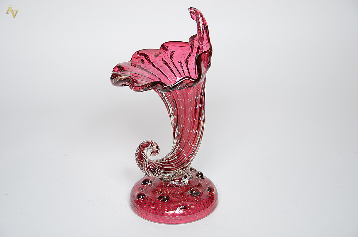 Cornucópia de murano italiano na cor rosa. Altura 42 cm (pequeno... - foto 1 de 2