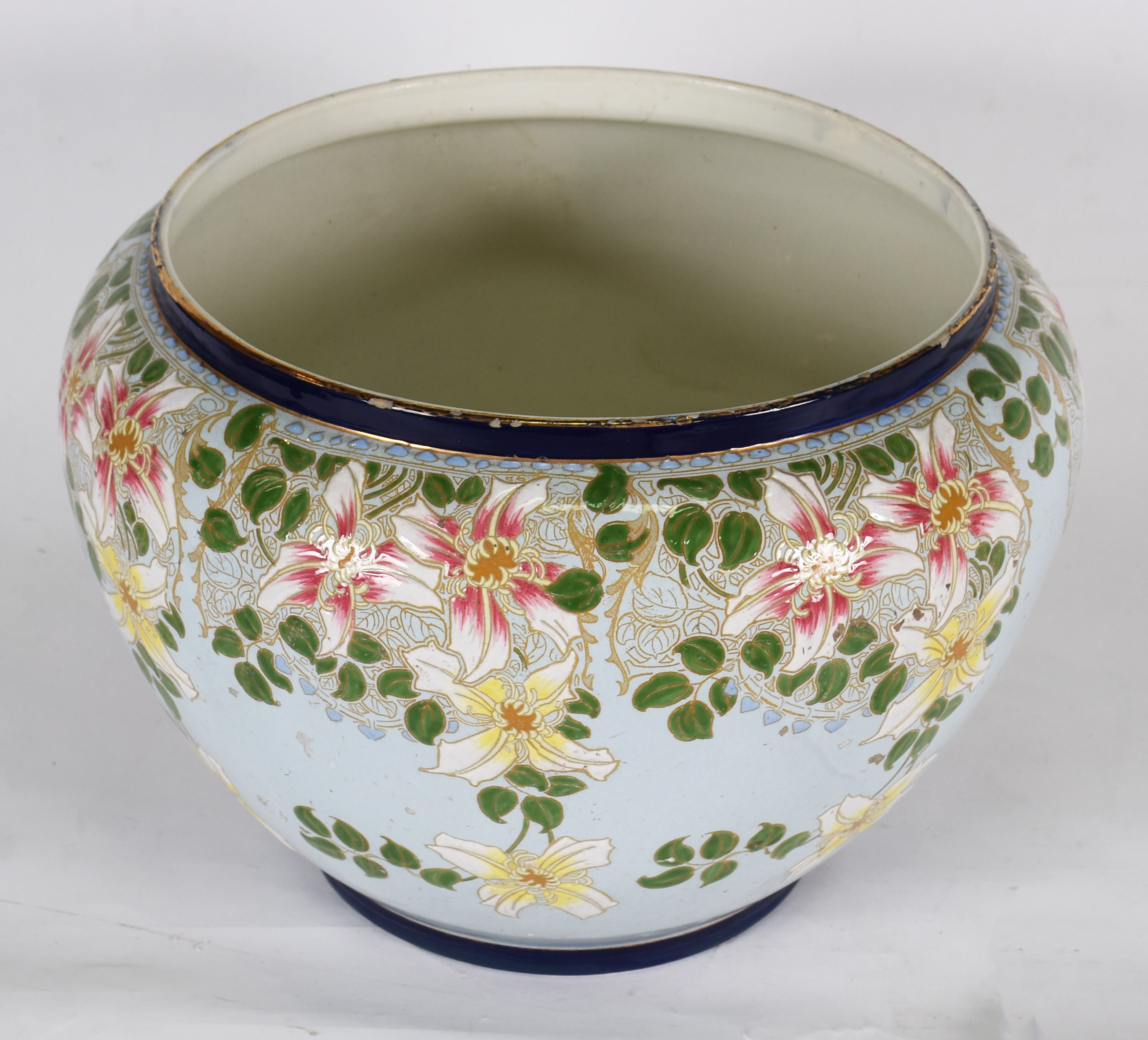Cachepot de faiança europeia decorada em policromia floral - foto 1 de 6