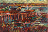 Sérgio Telles (1936-2022), Cais com barcos - o.s.m. med. 30 x 40 cm.