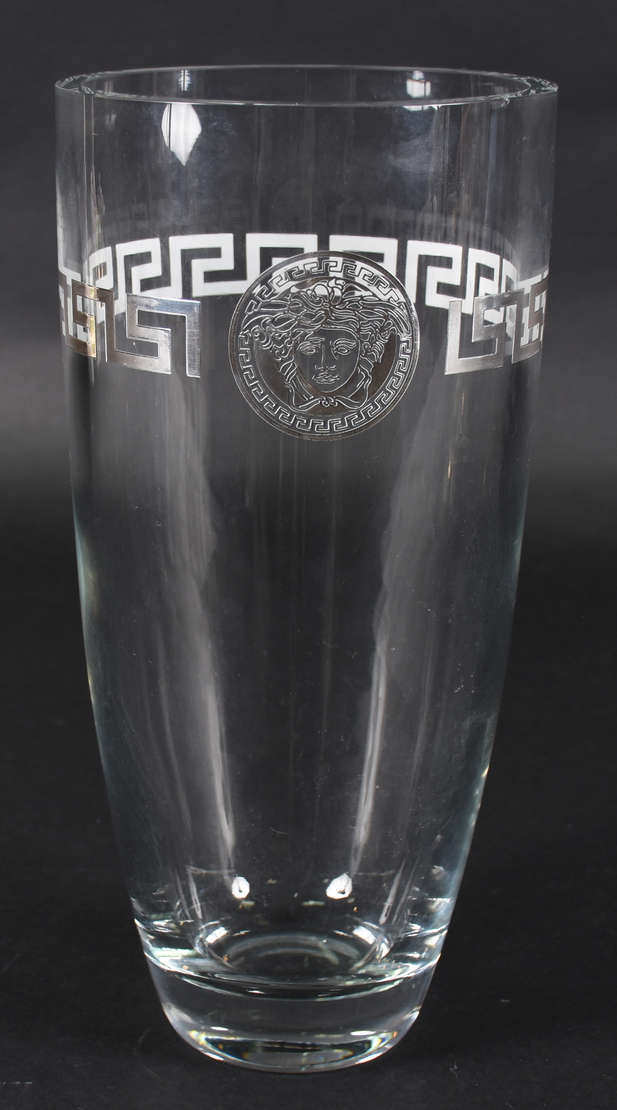 ROSENTHAL - Vaso de cristal VERSACE, com grega e medalhão prateado... - foto 1 de 5