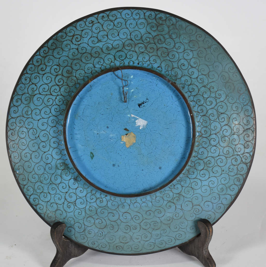 Antigo Prato de cloisoné chines azul decorado com flores e pássaros... - foto 3 de 3