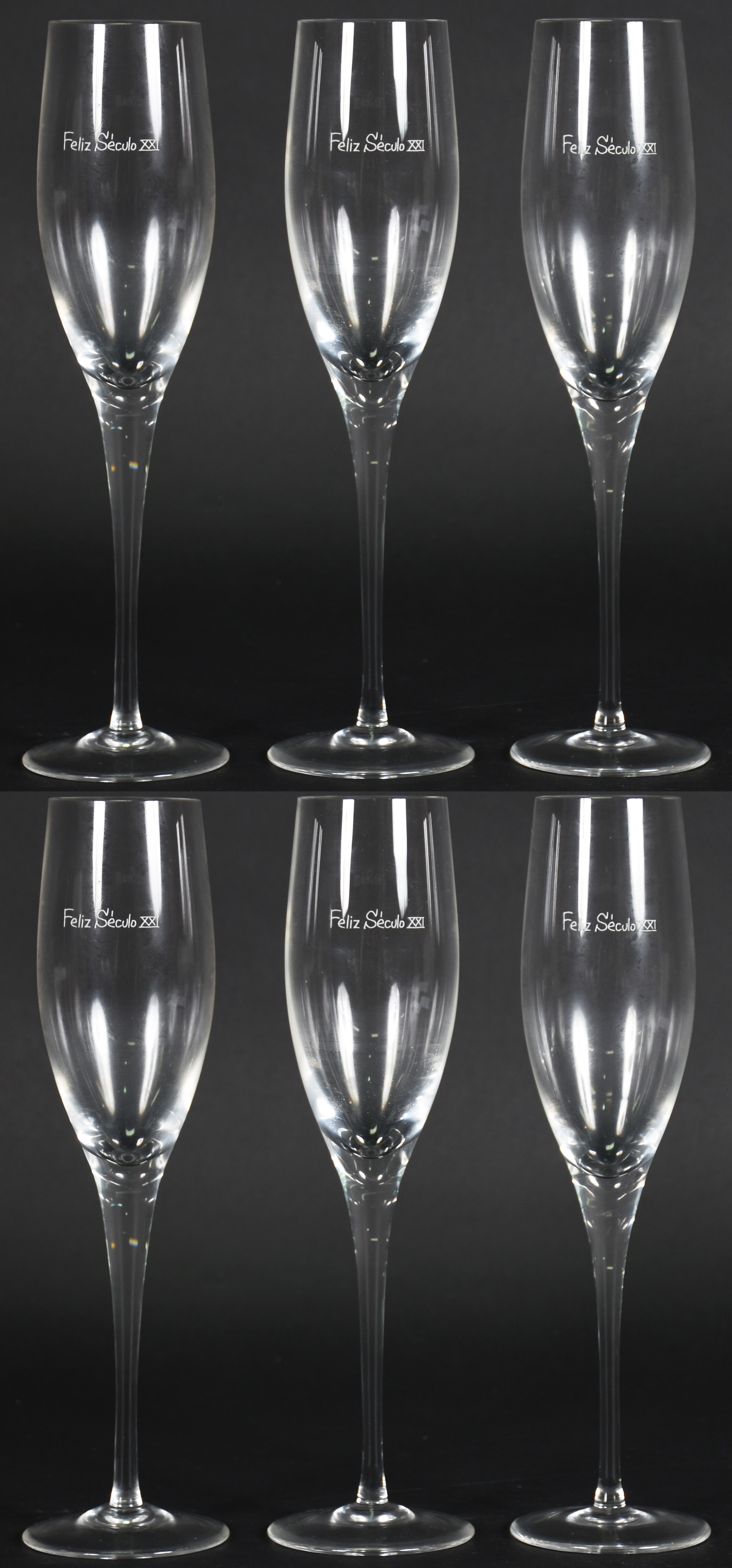 Seis flutes para champagne com a inscrição " Feliz século XXI" - foto 1 de 2