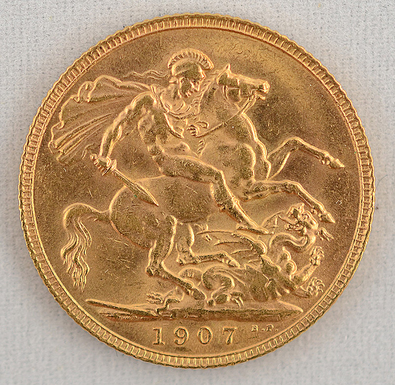 Moeda em ouro 22 K: Sterling Pound de 1907. EDWARDUS VII. Peso total... - foto 2 de 2