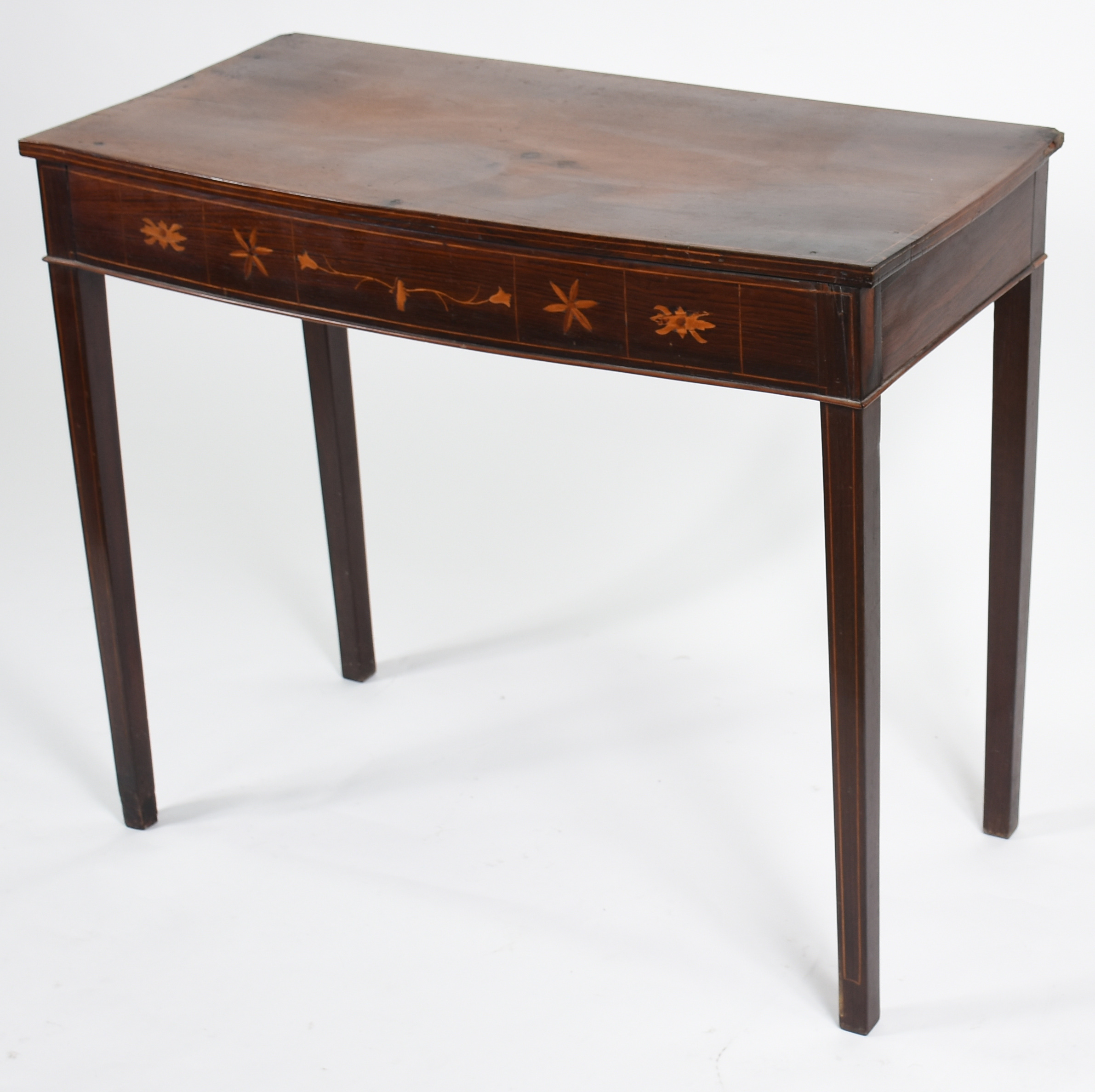 Mesa de encostar de madeira nobre, frente trabalhada em marqueterie... - foto 1 de 4