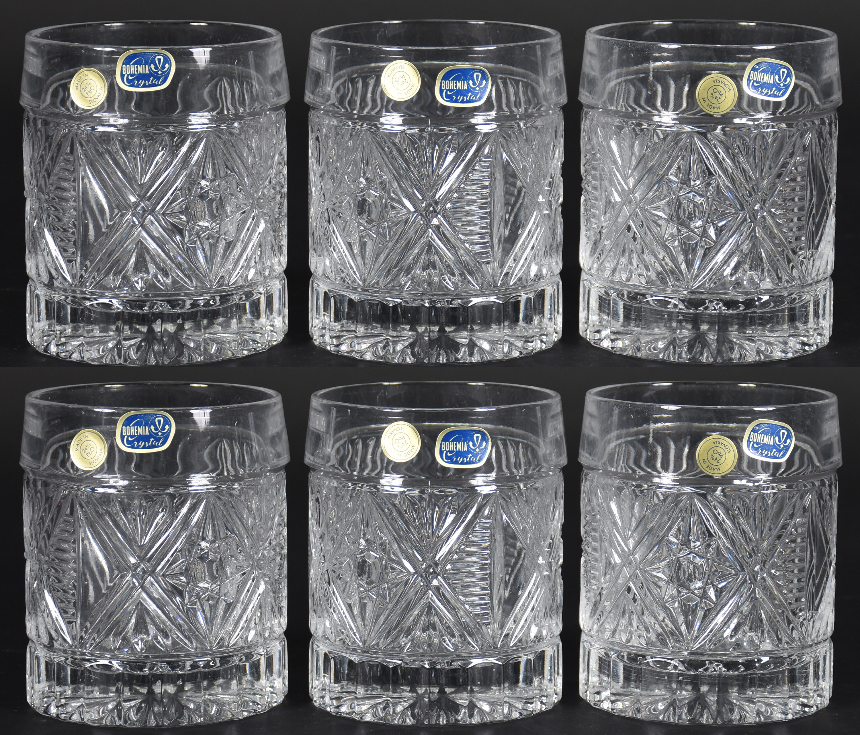 Seis copos para whisky de cristal da Bohemia lapidado. - foto 1 de 3