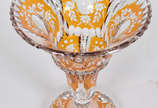 Vaso de cristal doublè âmbar lapidado com flores - Vaso de cristal doublè âmbar lapidado com flores