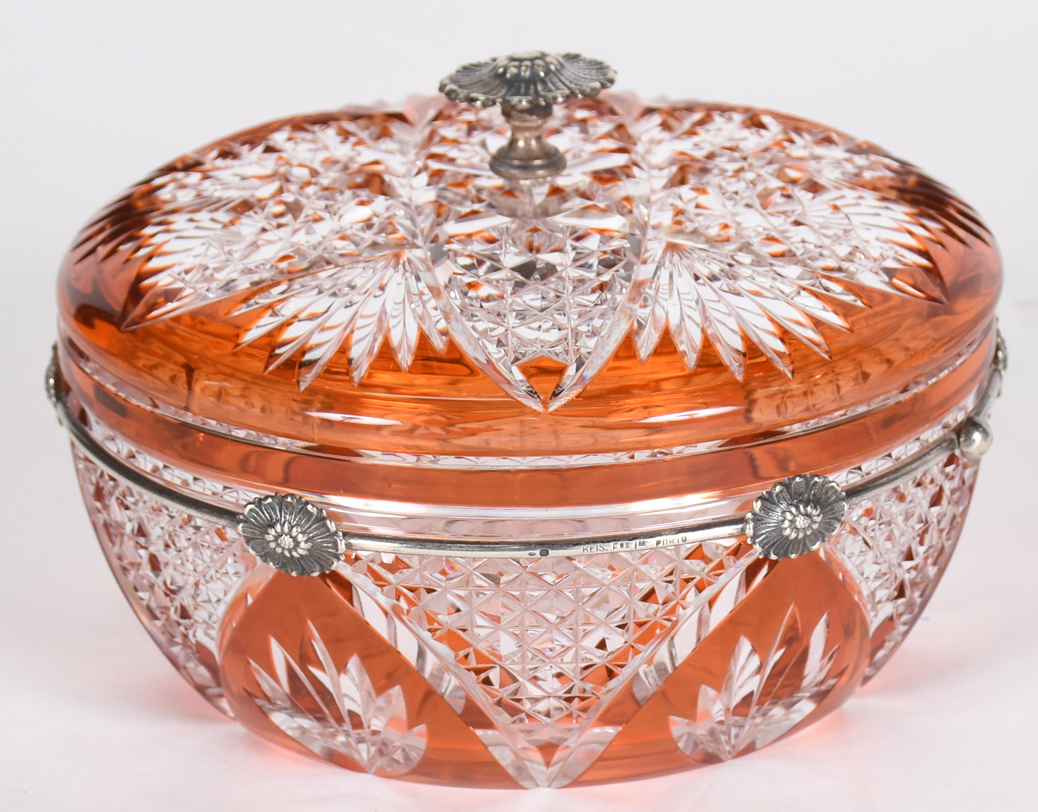 Bomboniere de cristal doublè laranja lapidado com guarnição de prata... - foto 1 de 5