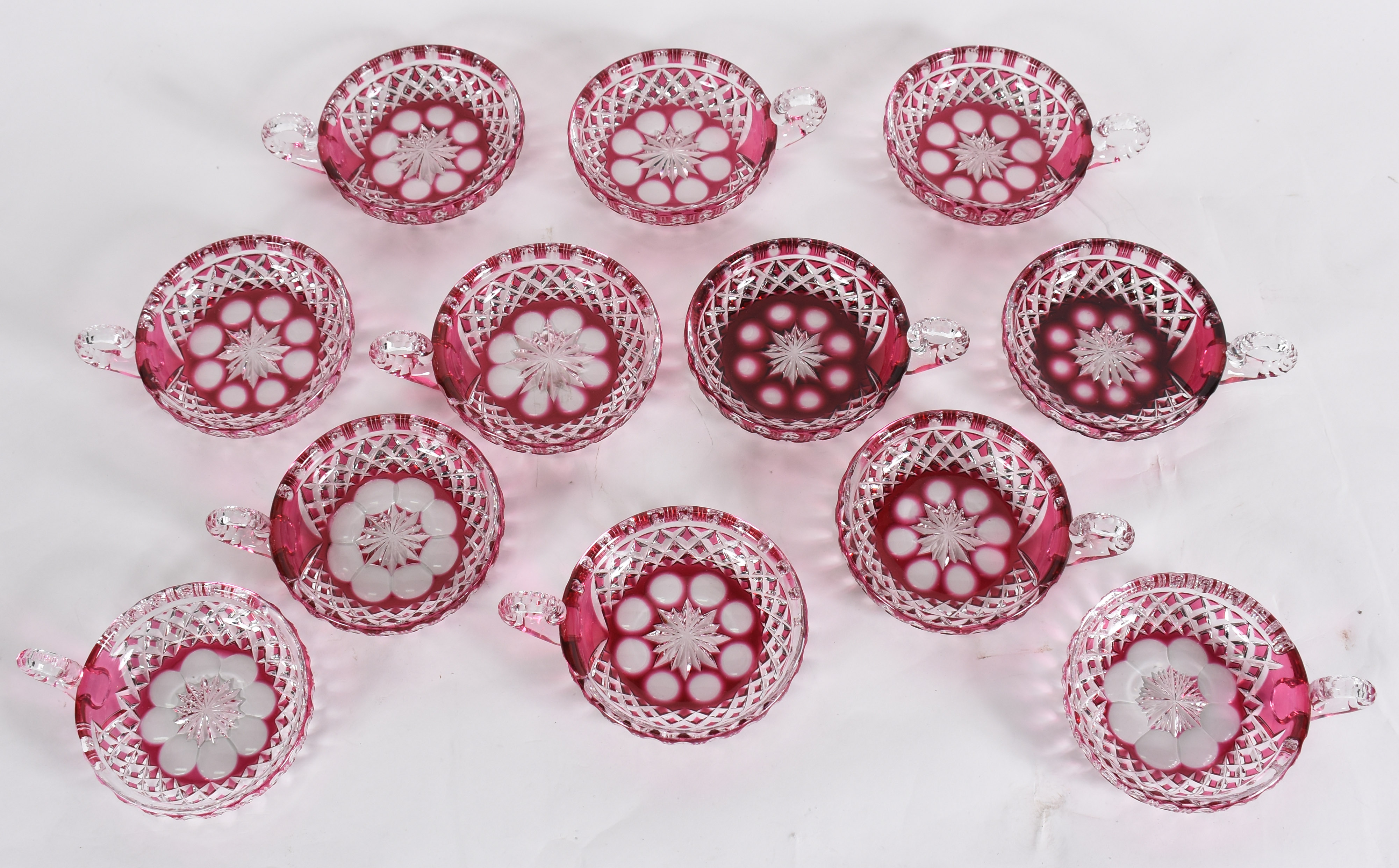 Doze taças com alças para sorvete de cristal frances doublé rosa... - foto 1 de 2