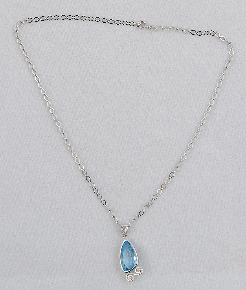 Gargantilha de ouro branco com pingente (altura 3 cm), topázio e 6... - foto 2 de 2