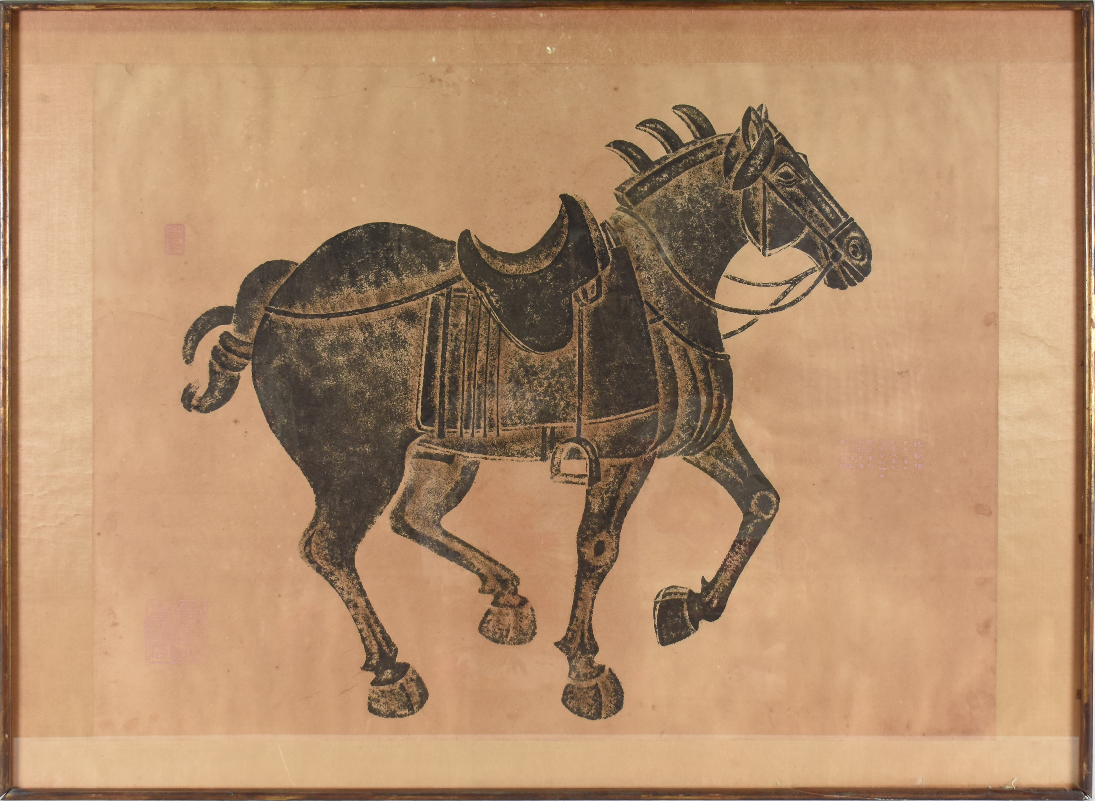 Gravura japonesa representando cavalo, assinada - foto 1 de 4