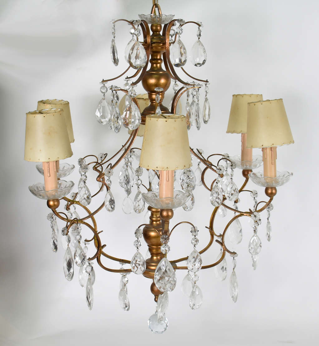 Lustre para 6 luzes, estilo Versailles, estrutura de metal dourado... - foto 1 de 2