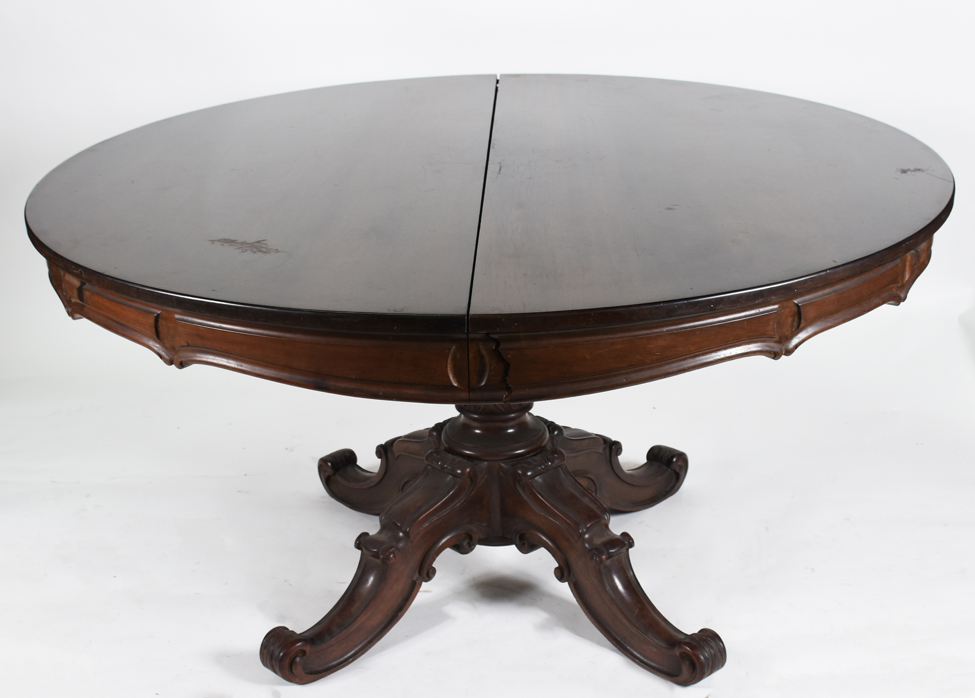 Mesa de jantar de madeira nobre, tampo redondo ( 1,40 cm fechada) com... - foto 2 de 6