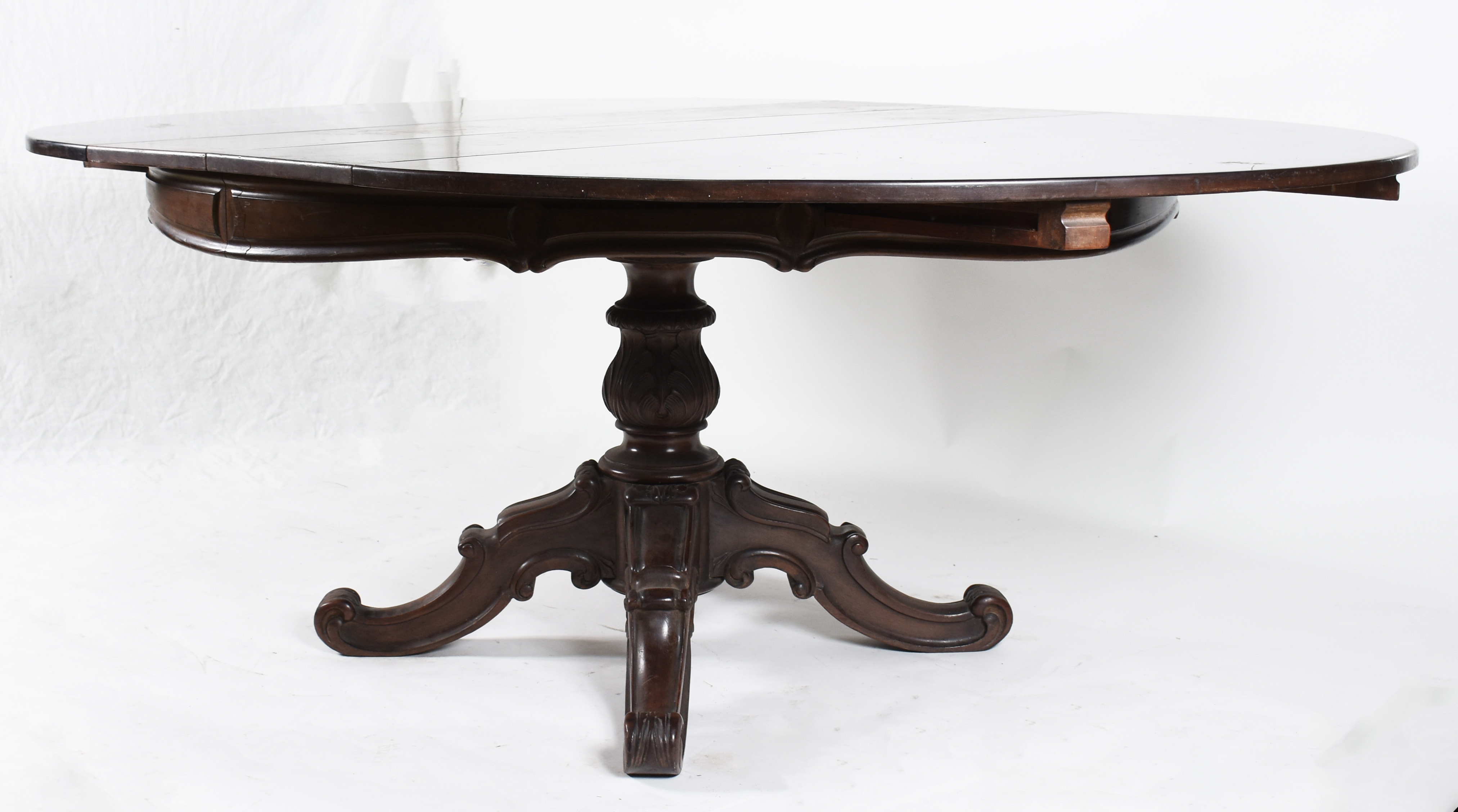 Mesa de jantar de madeira nobre, tampo redondo ( 1,40 cm fechada) com... - foto 4 de 6