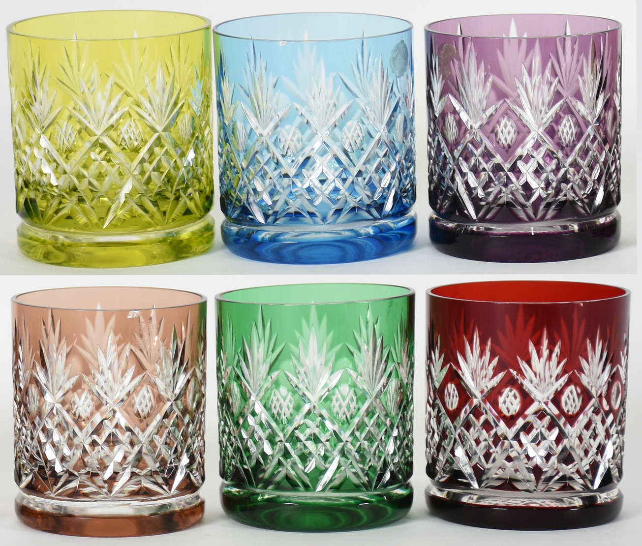 Seis copos para whisky de cristal lapidado em diversas cores. ( dois... - foto 1 de 4