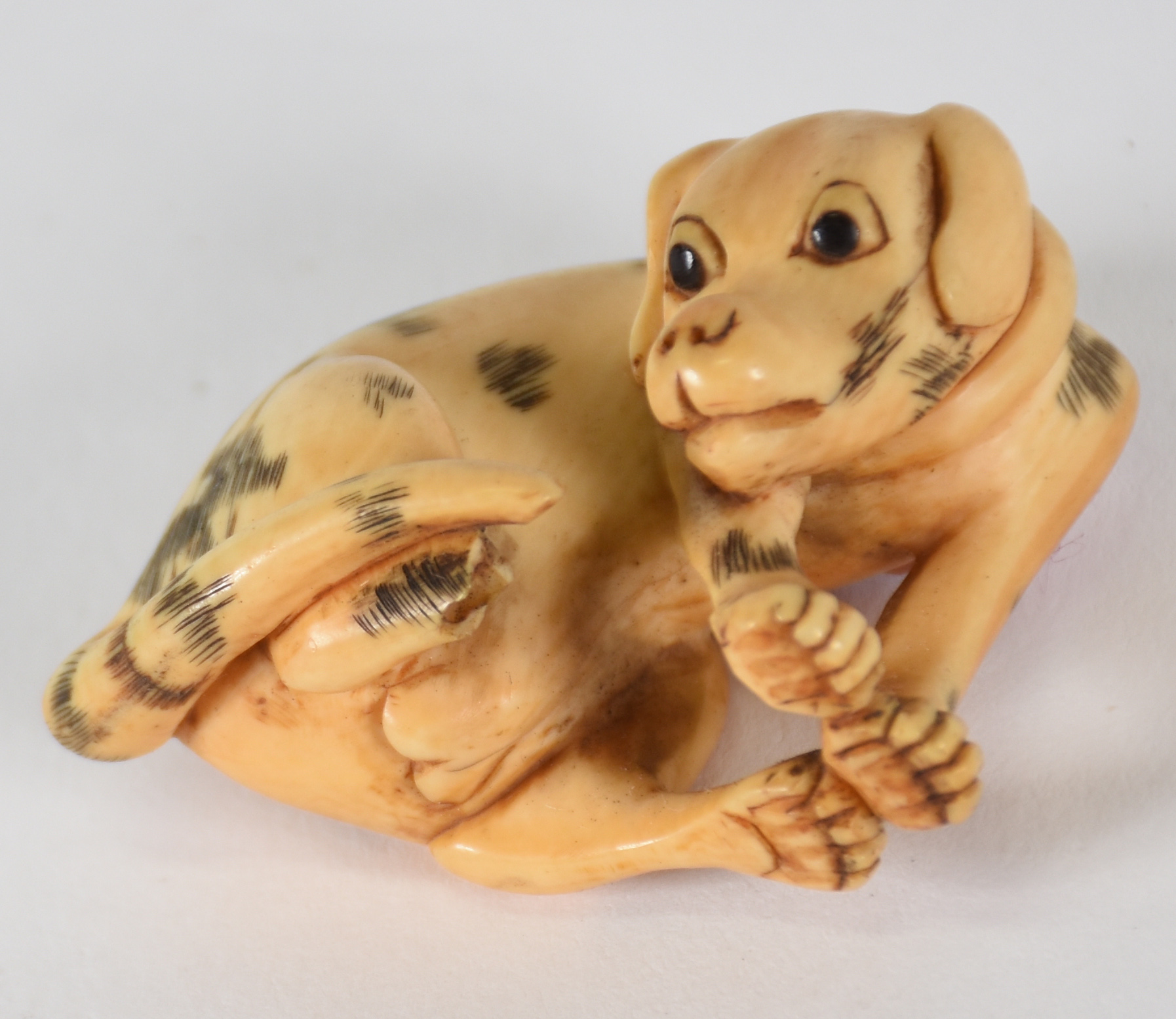 Quatro pequenas peças de marfim sendo, Netsuke e cachorro de marfim (... - foto 3 de 4
