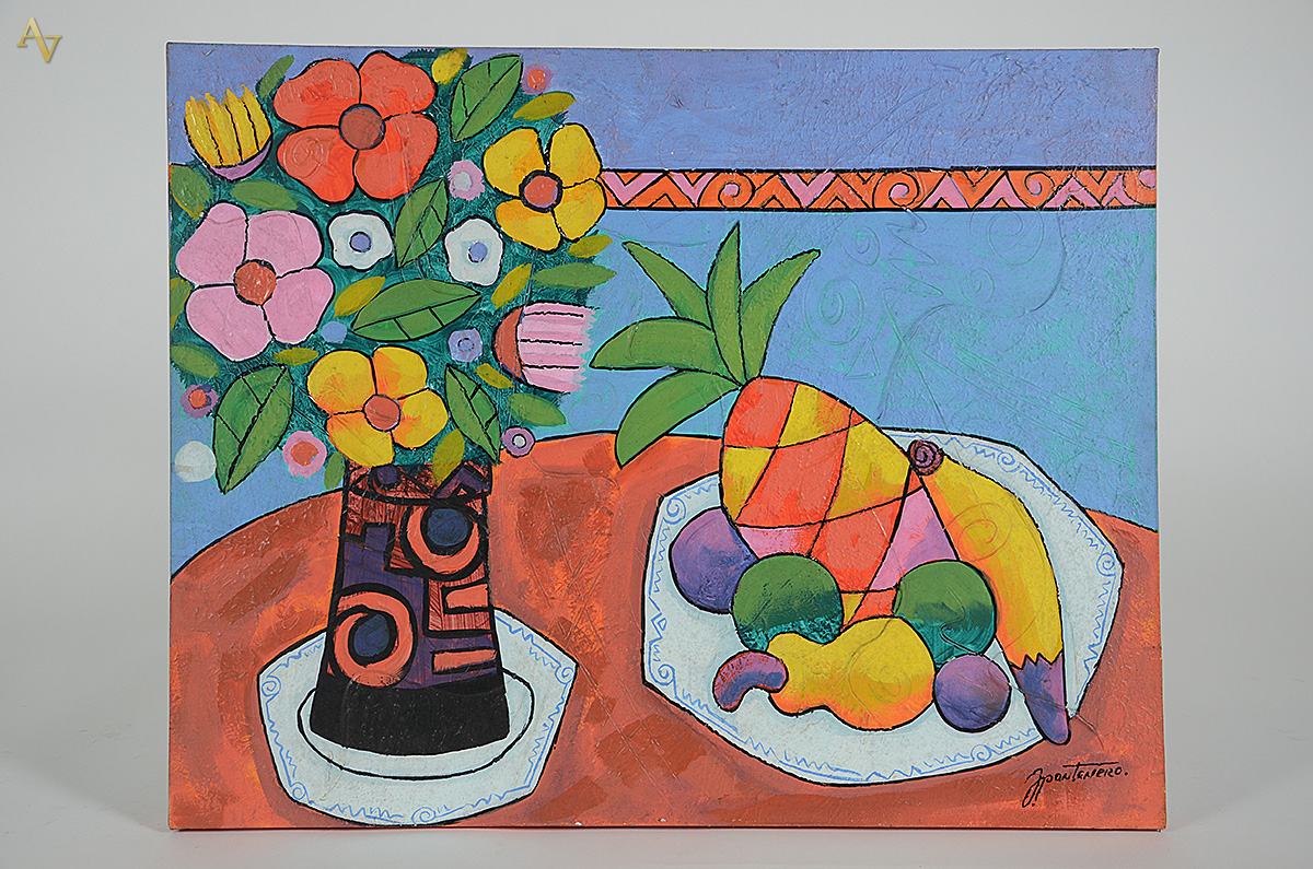 JOUBERT PANTANERO - Flores e frutas na mesa - ost - 55 x 70 - datado... - foto 1 de 4
