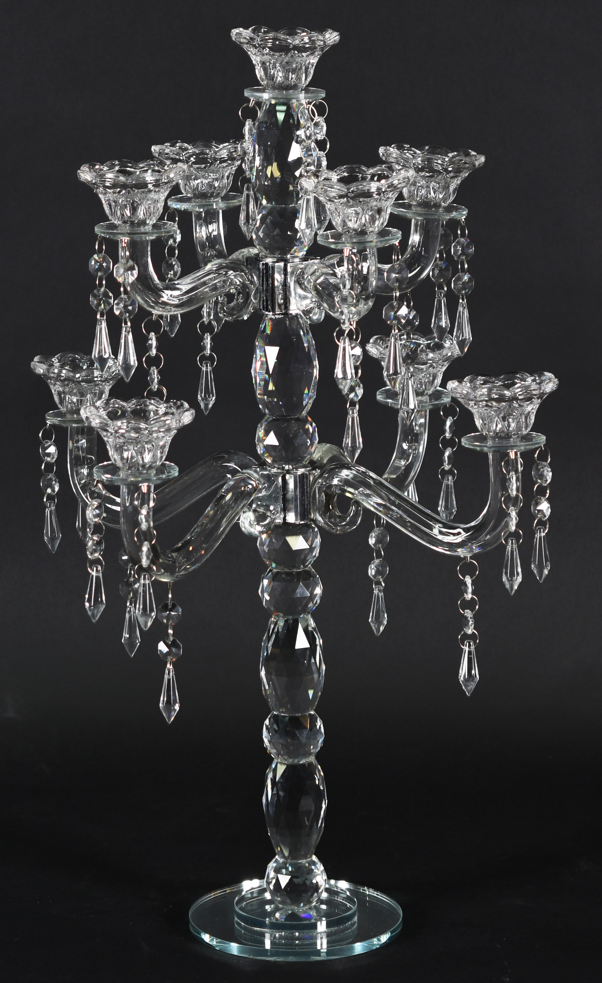 Candelabro para 9 velas de cristal com base espelhada . - foto 1 de 3