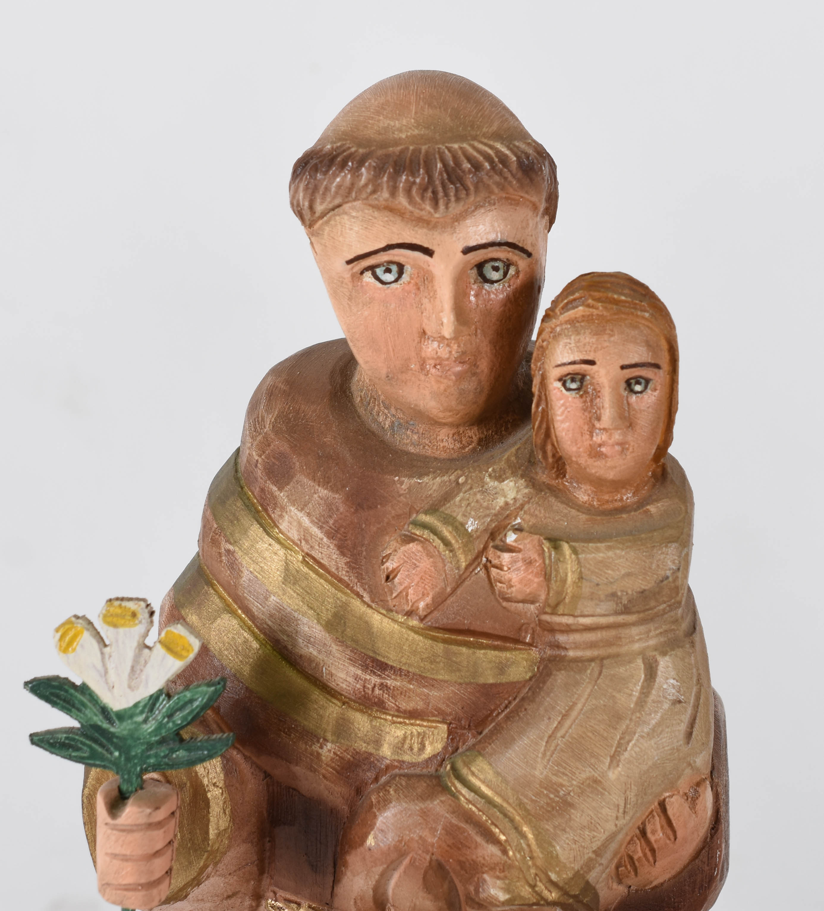 Arte popular - 3 imagens de madeira policromada - São Francisco de... - foto 4 de 5