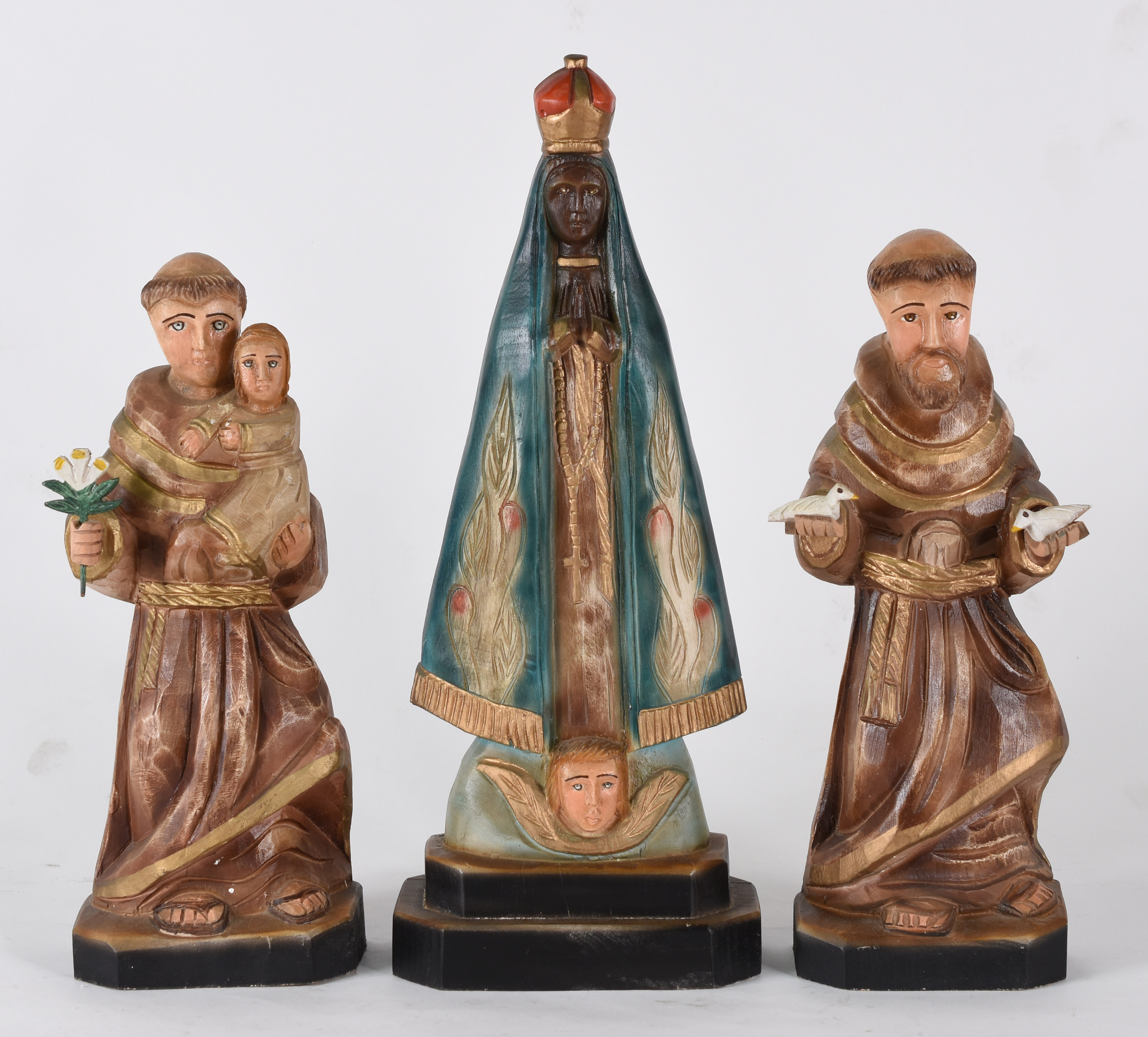 Arte popular - 3 imagens de madeira policromada - São Francisco de... - foto 1 de 5
