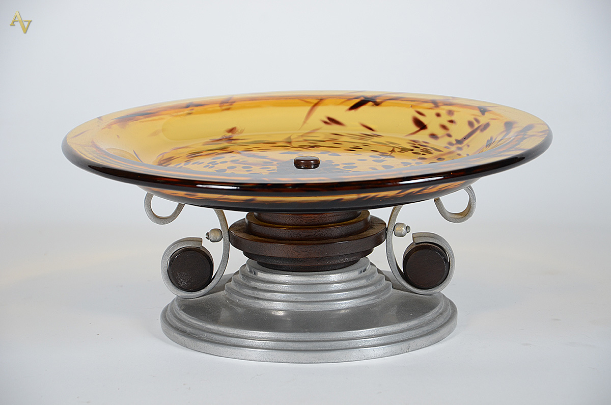 Fruteira com base de metal e prato em cristal de murano mesclado em... - foto 2 de 2