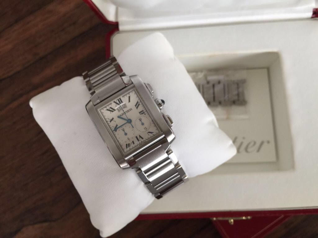 Relógio Cartier Tank , de aço com calendário e cronógrafo, no estojo... - foto 3 de 4
