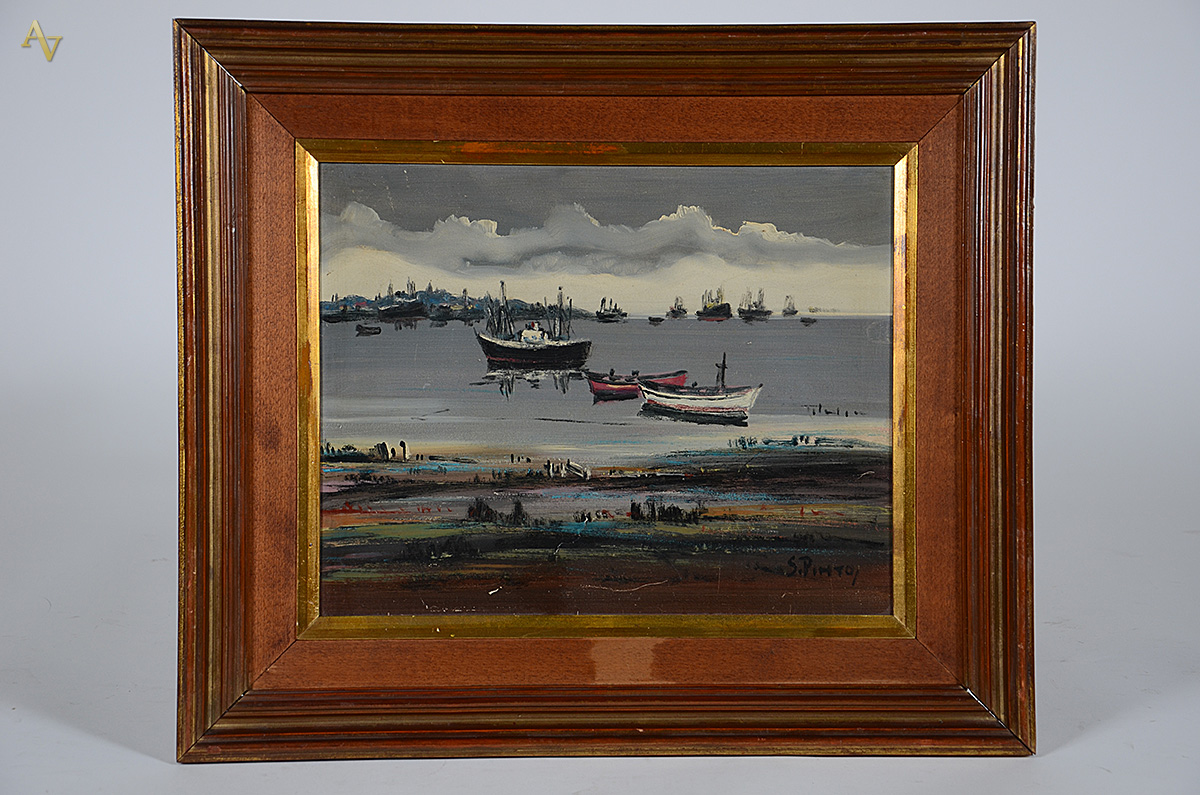 S. PINTO - Marinha com barcos - ose - 29 x 37 - foto 1 de 3