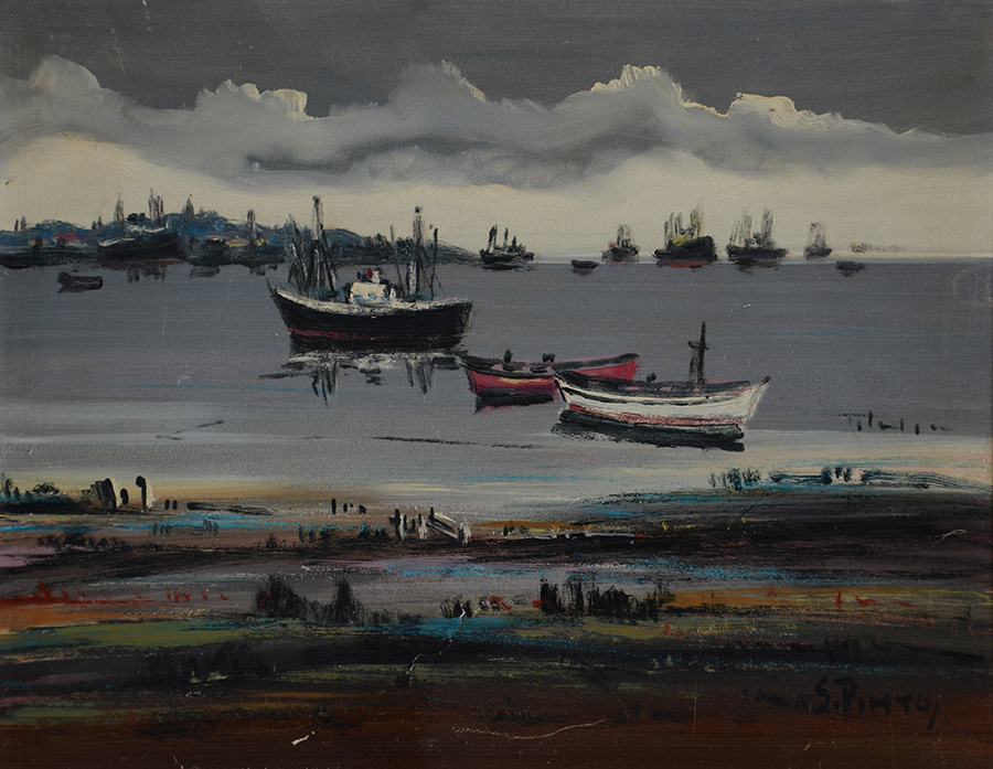 S. PINTO - Marinha com barcos - ose - 29 x 37 - foto 2 de 3