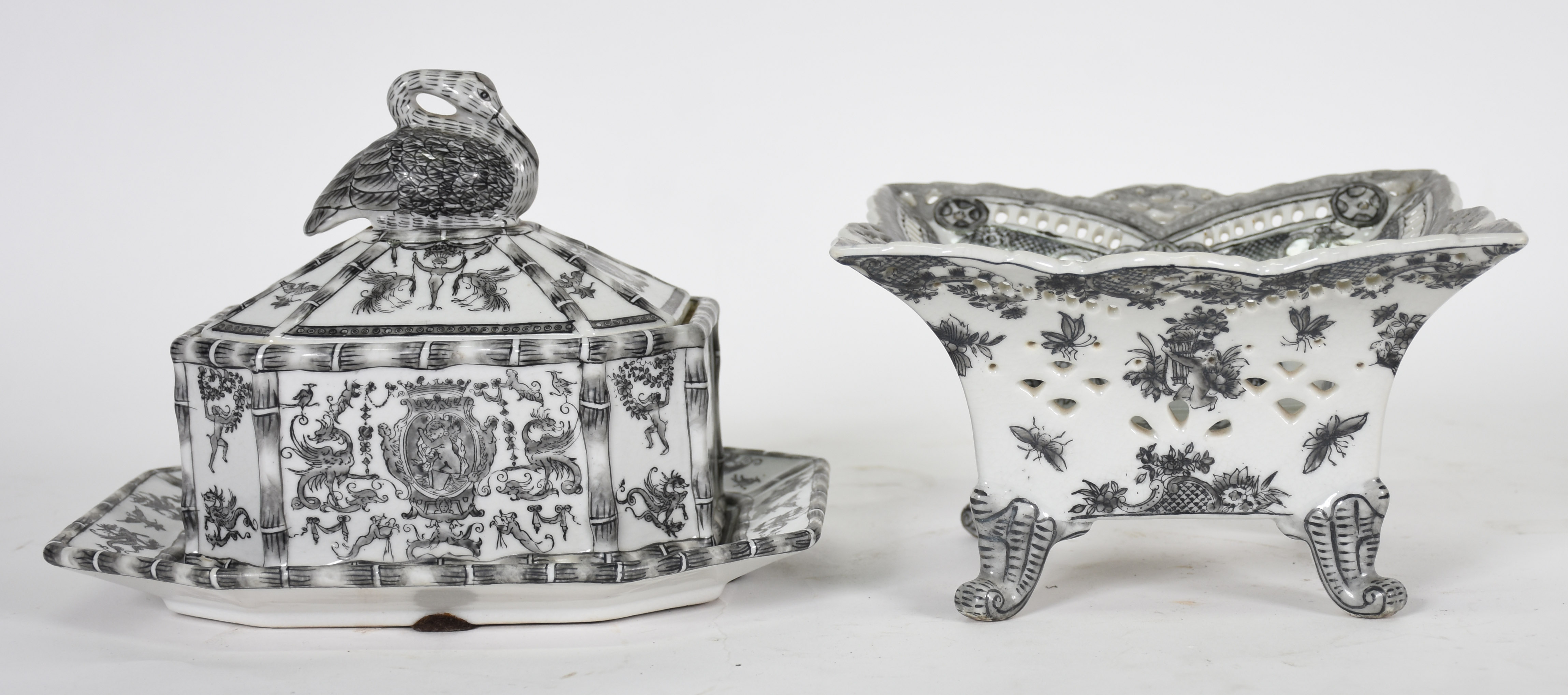 Duas peças de porcelana oriental preto e branca , sendo , caixa com... - foto 1 de 5