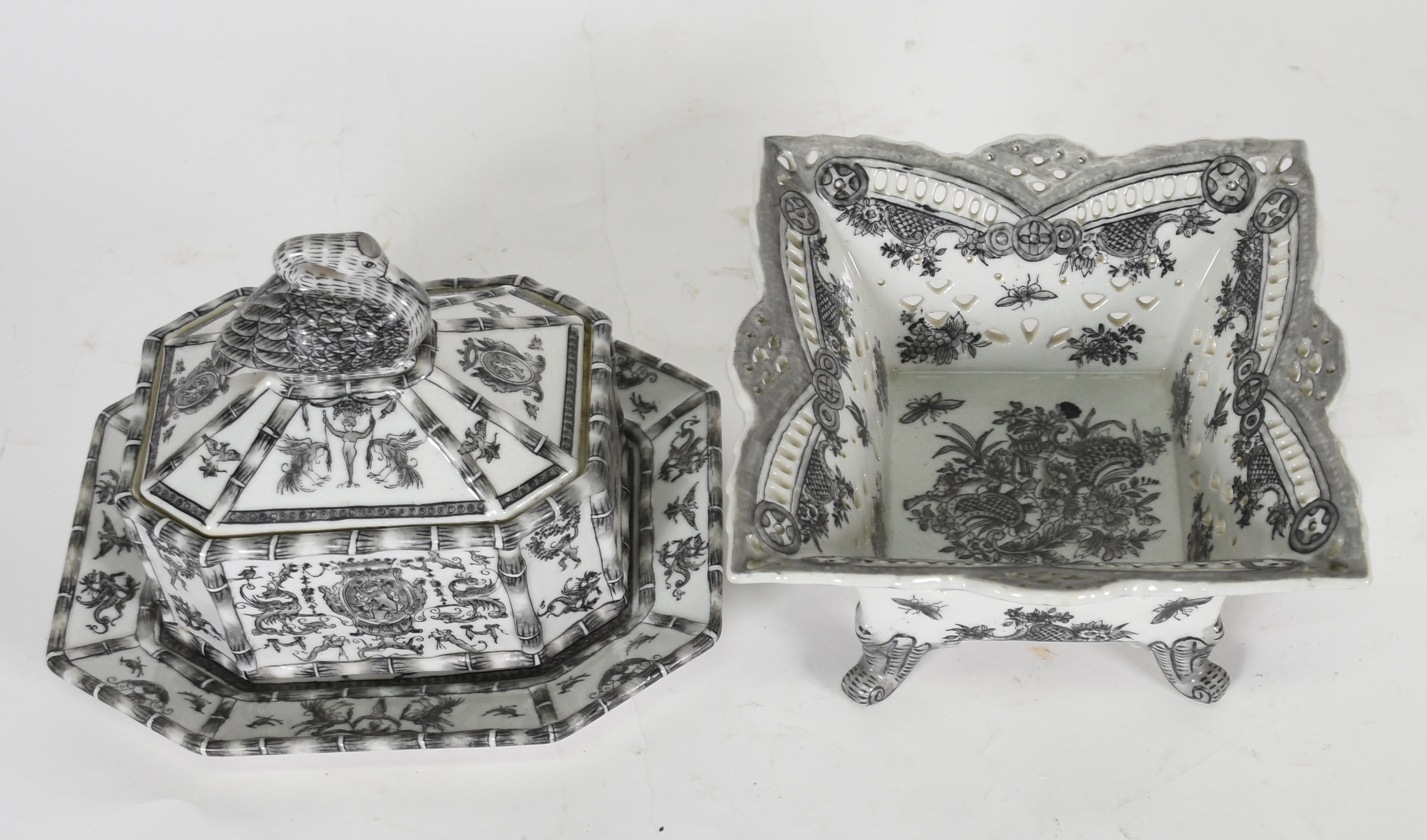 Duas peças de porcelana oriental preto e branca , sendo , caixa com... - foto 2 de 5
