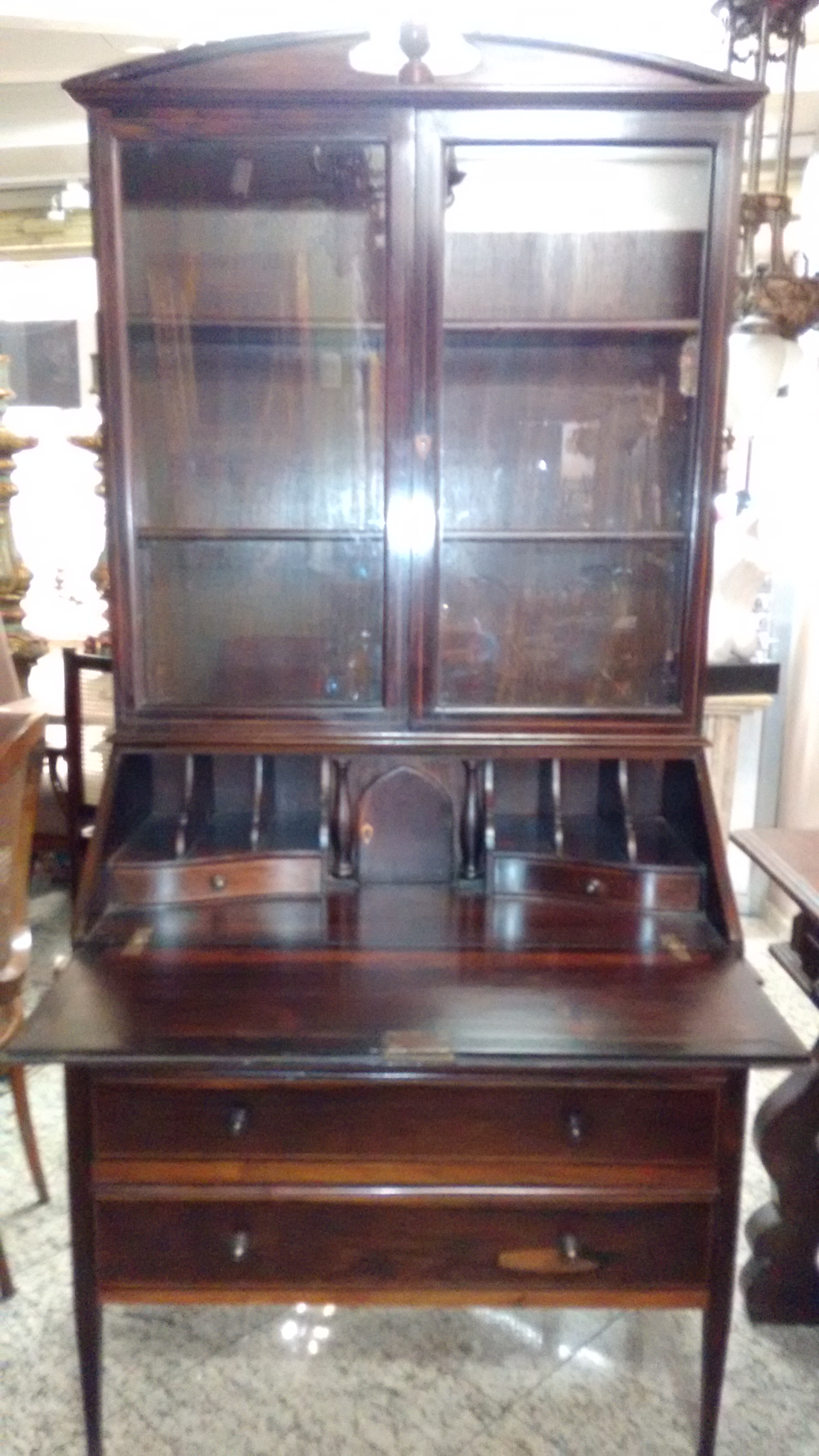 Raro bookcase estilo D. Maria , séc XIX , em jacarandá , filetado nos... - foto 2 de 5