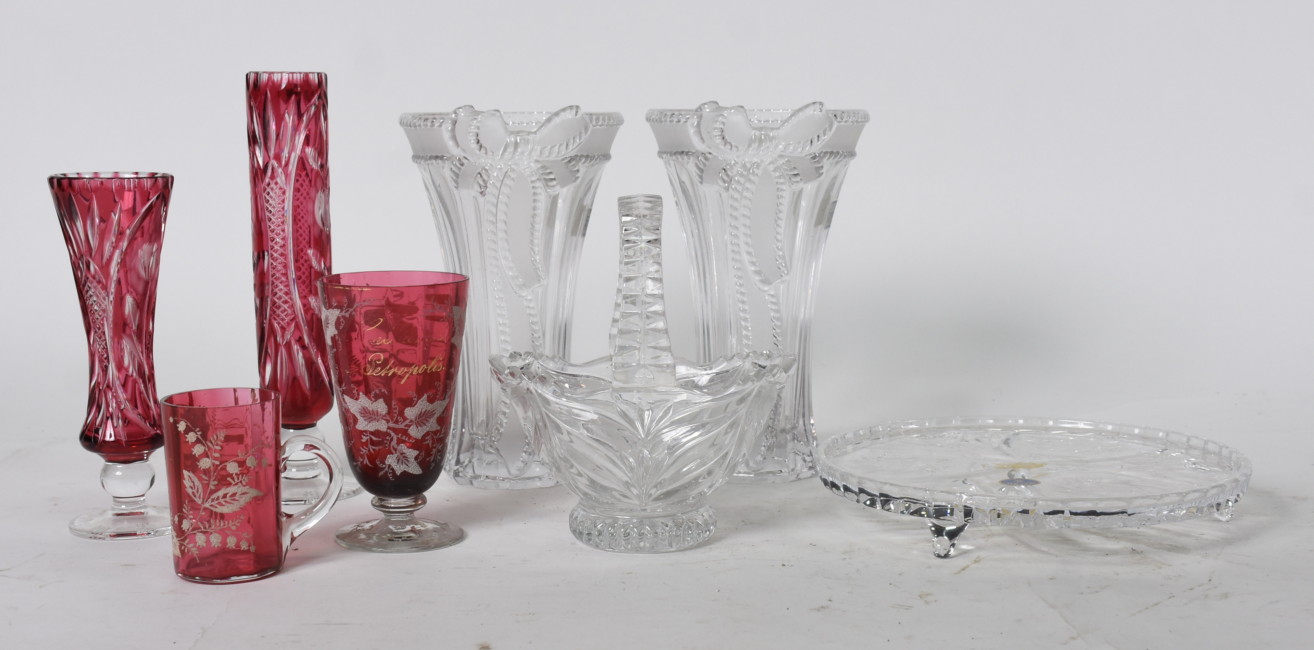 Diversas peças de cristal sendo,2 solifleur double rubi, copo e... - foto 2 de 2