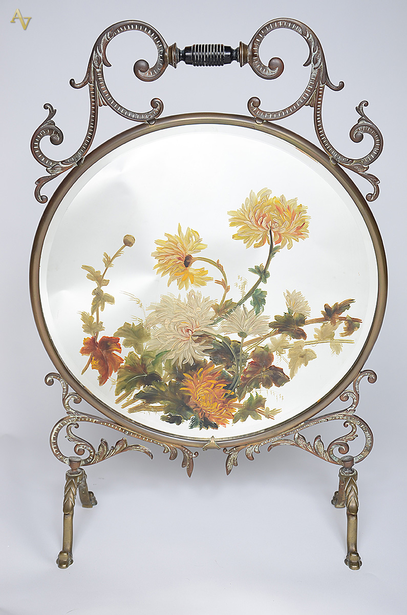 Espelho redondo de cristal bisotado com pintura floral. Medidas 49 x... - foto 1 de 2