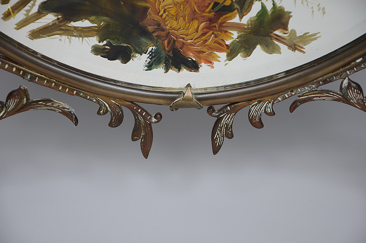 Espelho redondo de cristal bisotado com pintura floral. Medidas 49 x... - foto 2 de 2