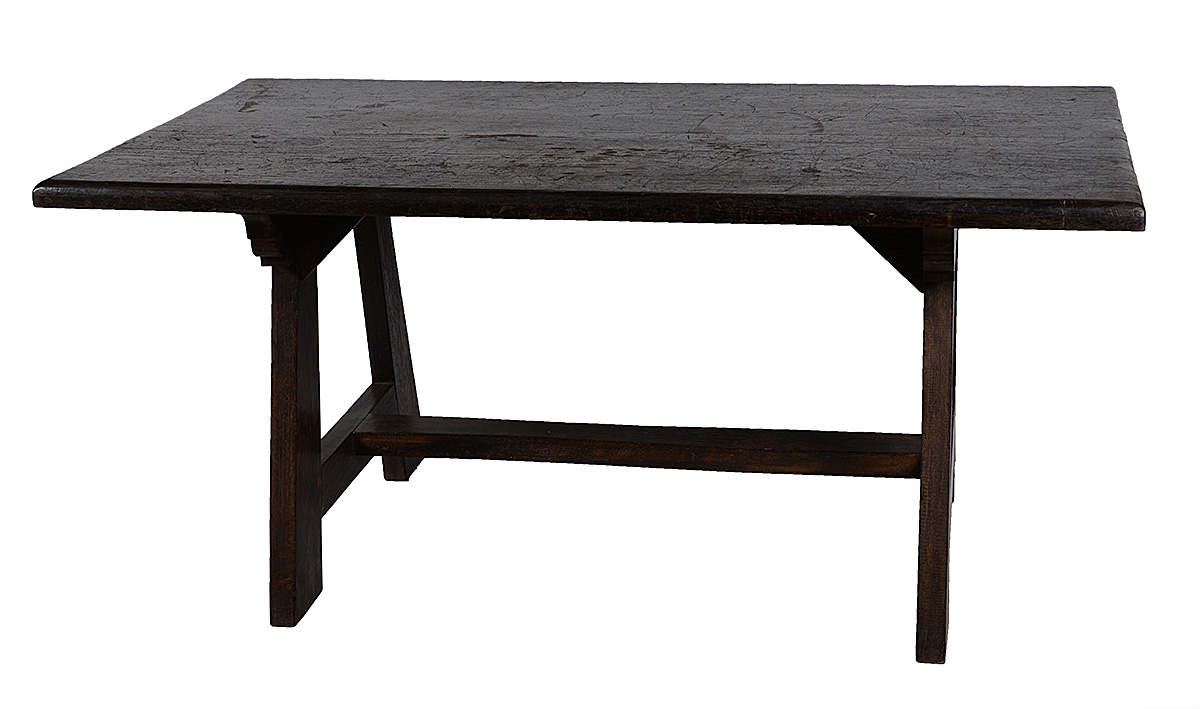 Mesa mineira de madeira rústica, base feitio cavalete. Medidas 1,80 x...