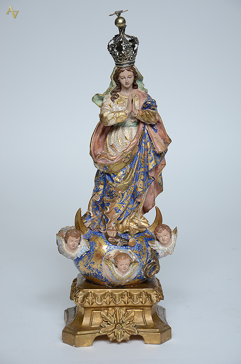 NOSSA SENHORA DA CONCEIÇÃO - Imagem de madeira policromada e dourada... - foto 1 de 2