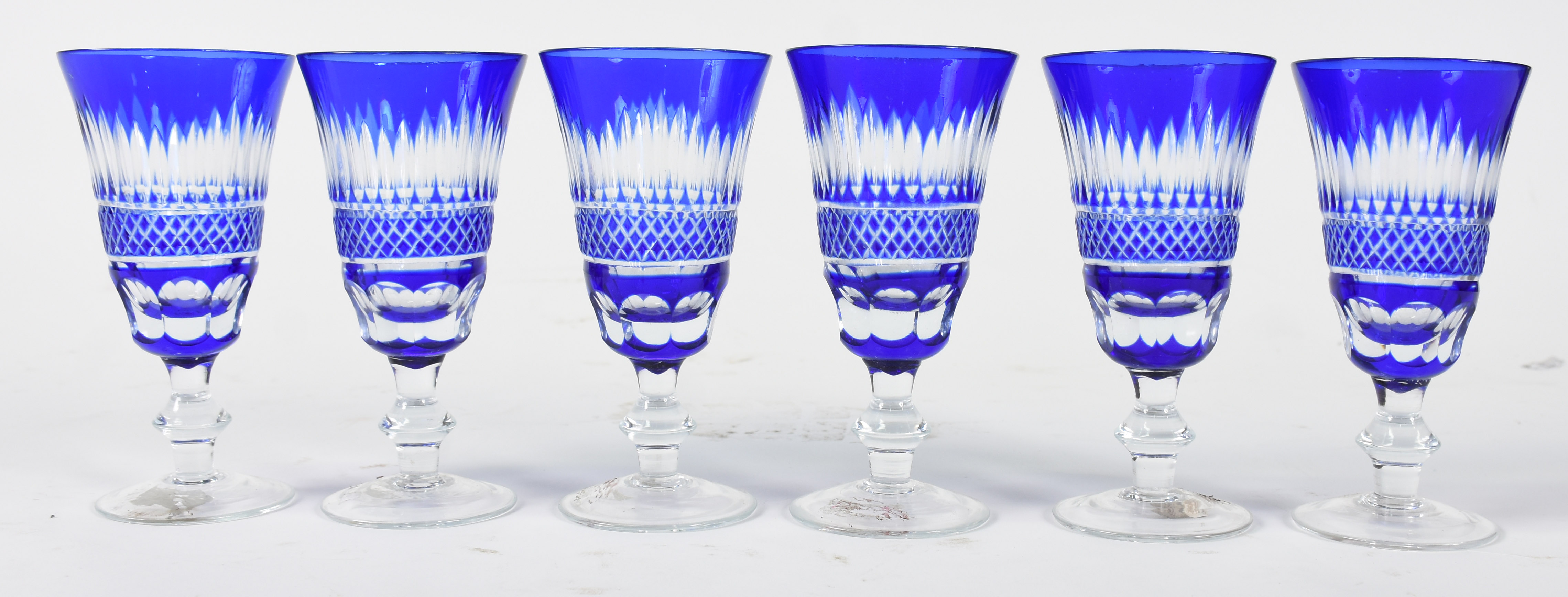 Seis calices de demi cristal double azul