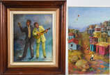 Gentil Correa, Figuras - Dois quadros,  o.s.t.   figura com violão ( 47 x 38 cm ) e, 
o.s.t.  ( sem moldura )  ( 61 x 38 cm )
