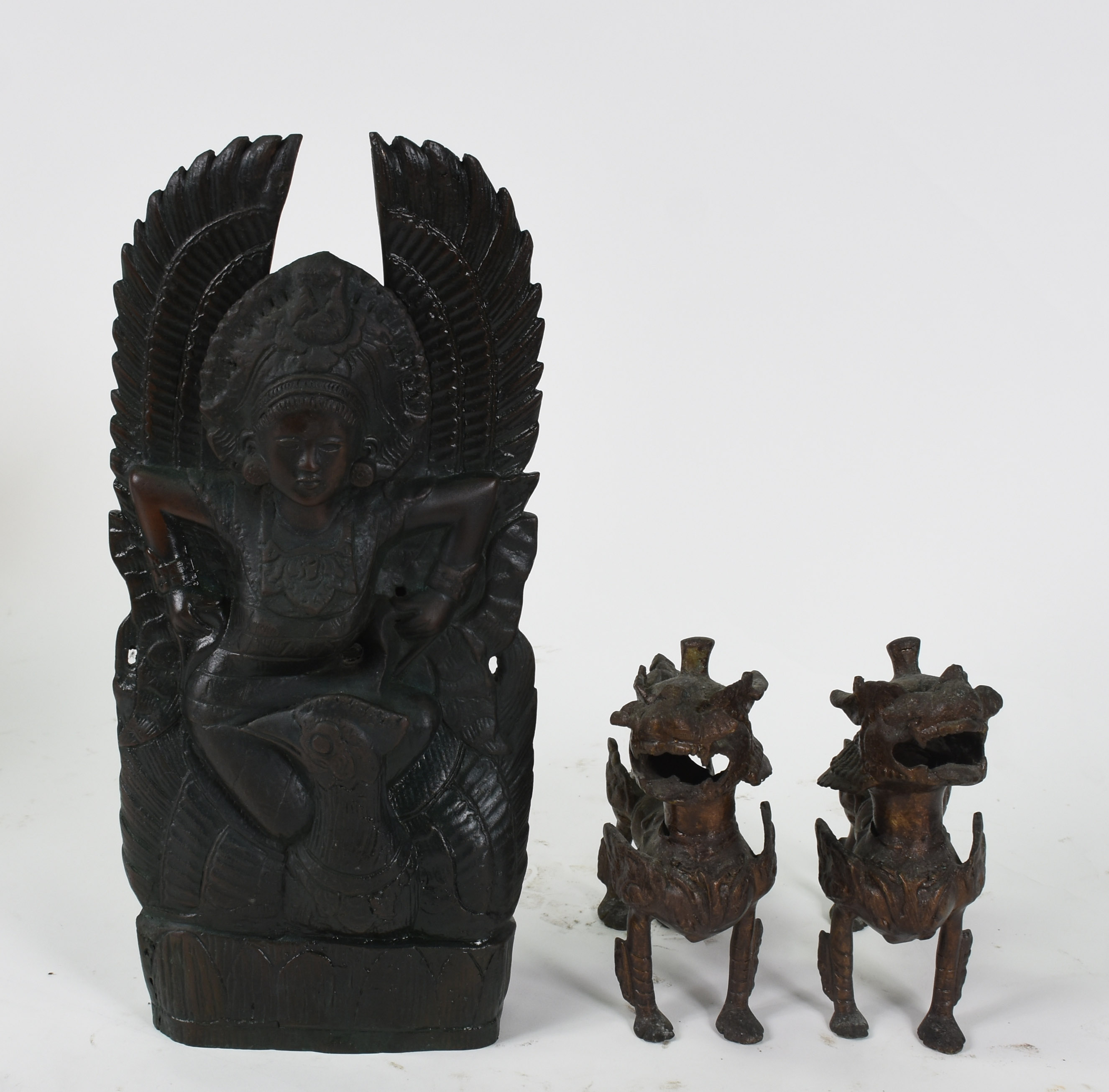 Figura de bronze Tailandesa e 2 cães de fó - foto 1 de 2
