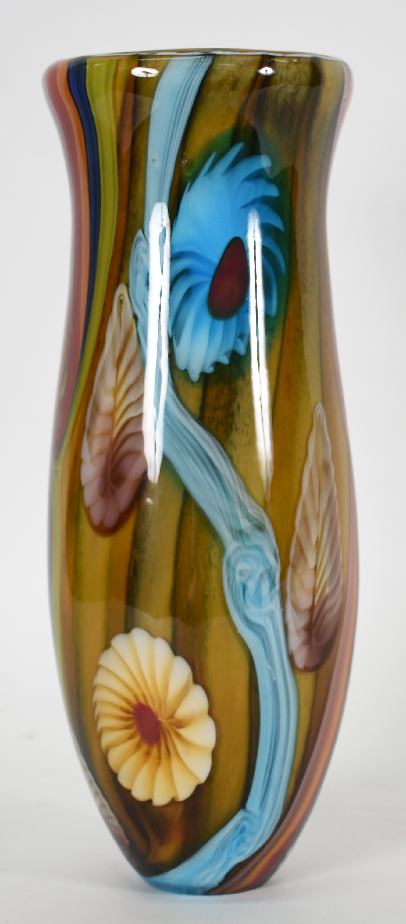 Vaso de Murano com listras e flores em policromia. - foto 3 de 3