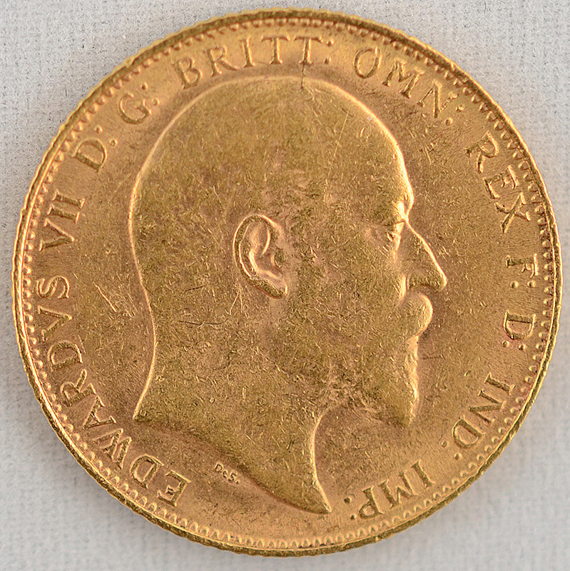 Moeda em ouro 22 K: Sterling Pound de 1908. EDWARDUS VII. Peso total... - foto 1 de 2