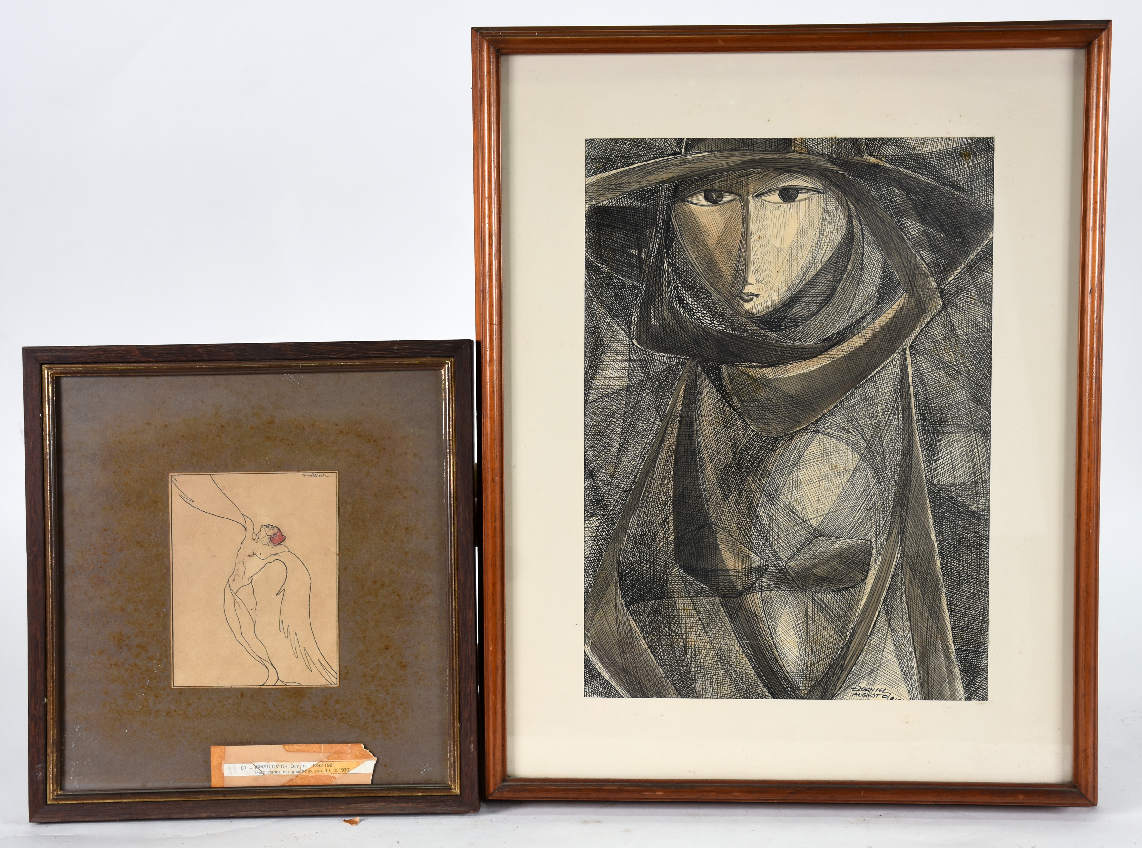 Dois quadros : EZEQUIEL AUGUSTO ( 1868/1943)- bico de pena - ! figura... - foto 1 de 5