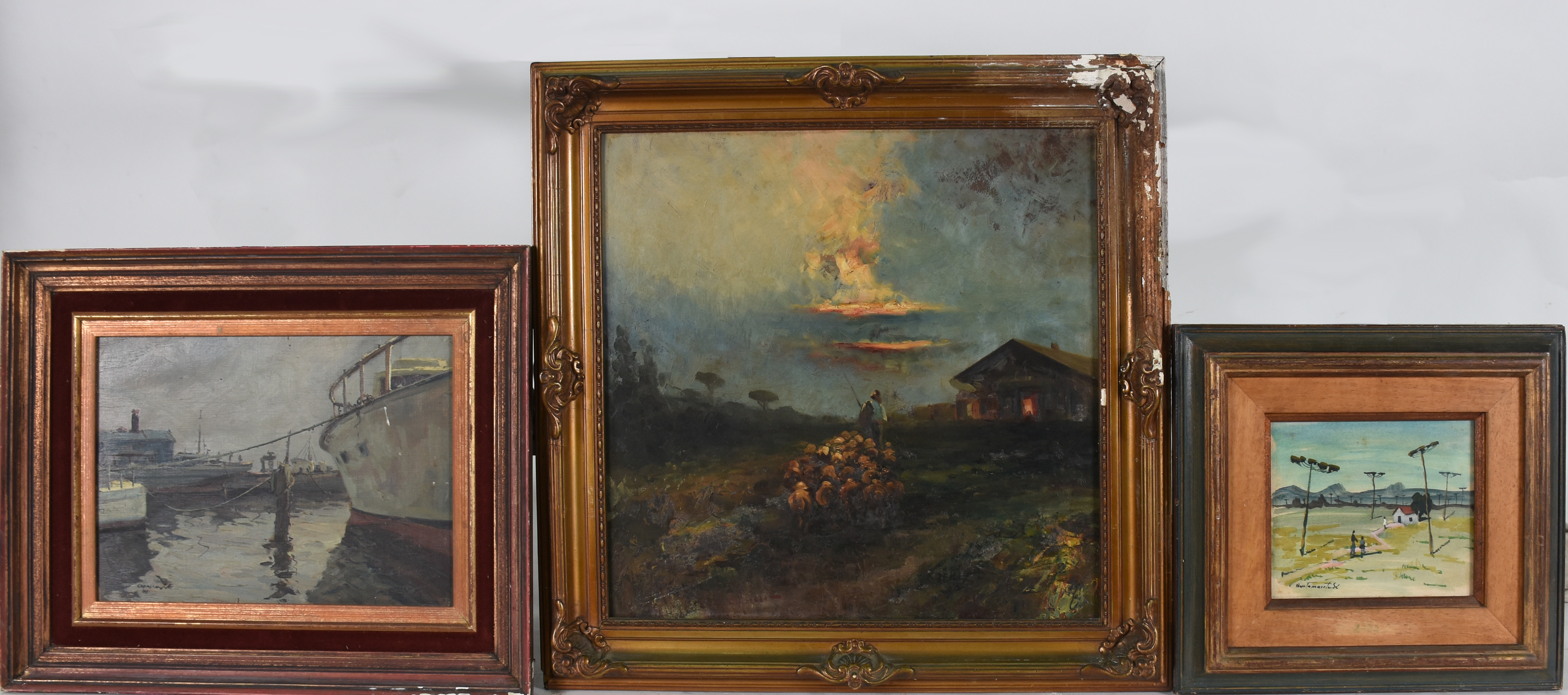 Três quadros : -JAYME CAVALCANTE ( 1938) - o.s.m. - Barcos - 22 X 32... - foto 1 de 5