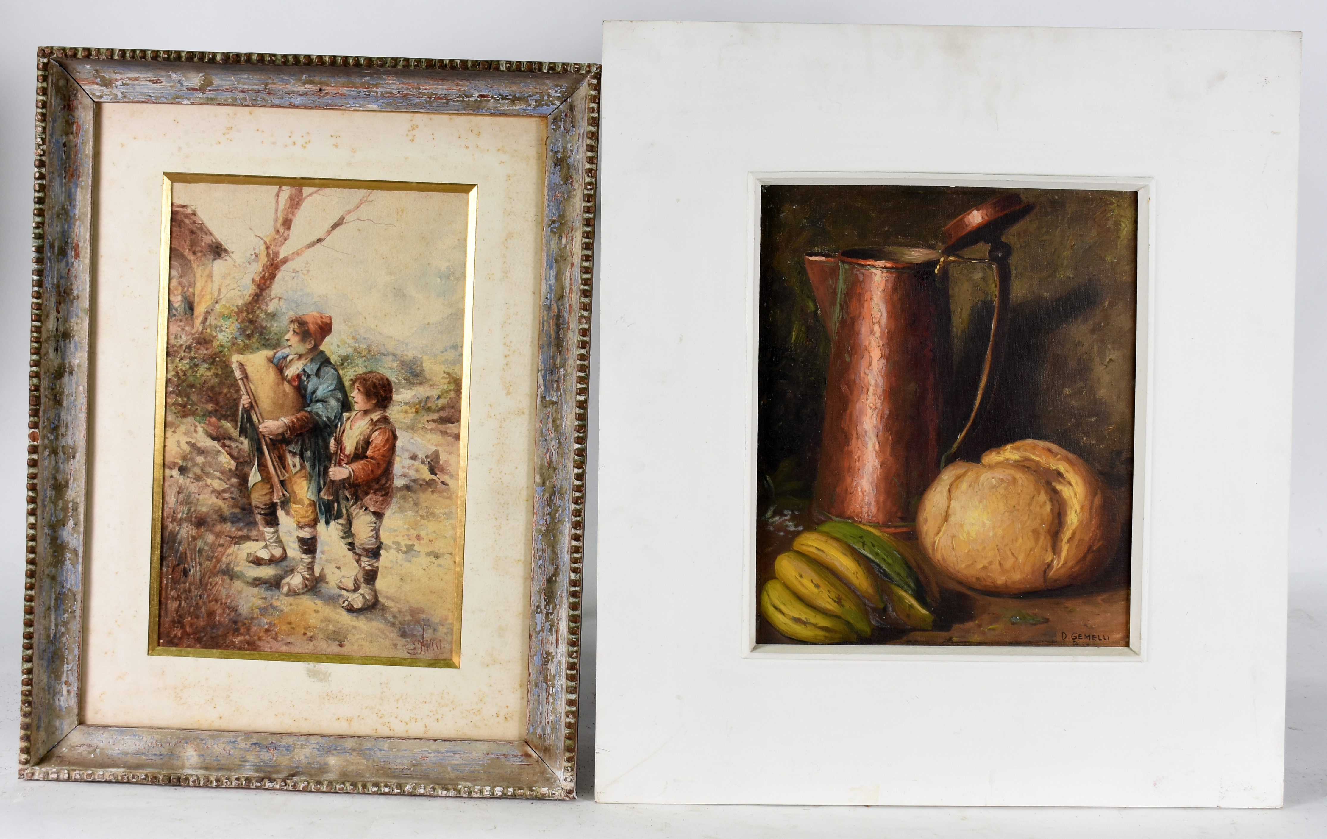 Dois quadros: - ASSINATURA NÃO IDENTIFICADA - Aquarela - Crianças... - foto 1 de 4