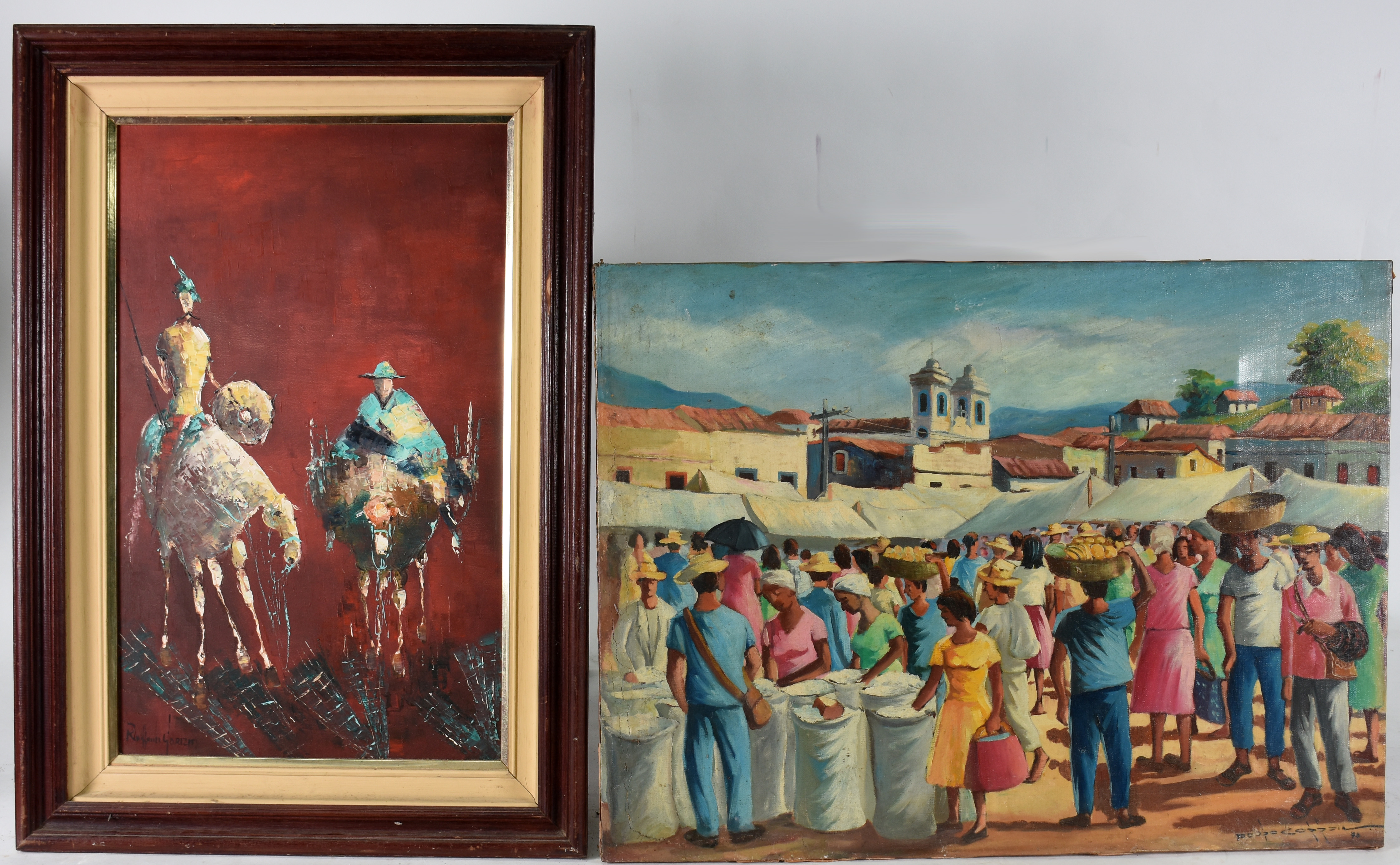 Dois quadros : - R. GORIZIA ( 1880/ 1959)- Dom Quixote - 65 X 40... - foto 1 de 4